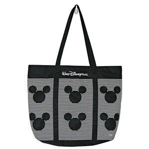 Walt Disney World Mickey Mouse All Over Logo Black White Tote Book Bag 19x16x4"